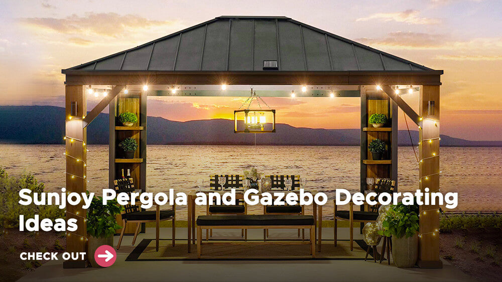 Sunjoy Outdoor Patio 12x14 Solar Powered Backyard Hardtop Wooden Gazebo with LED Light and Bluetooth Sound