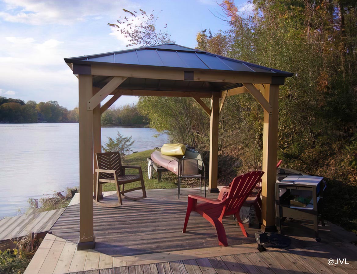 Cedar Gazebo with Brown Metal Roof