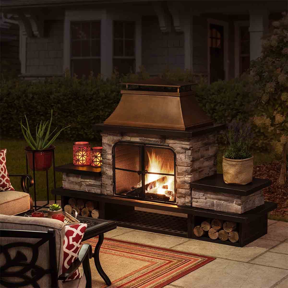 SUNJOY 48 Inch Wood Burning Outdoor Stone Fireplace with Log Holders