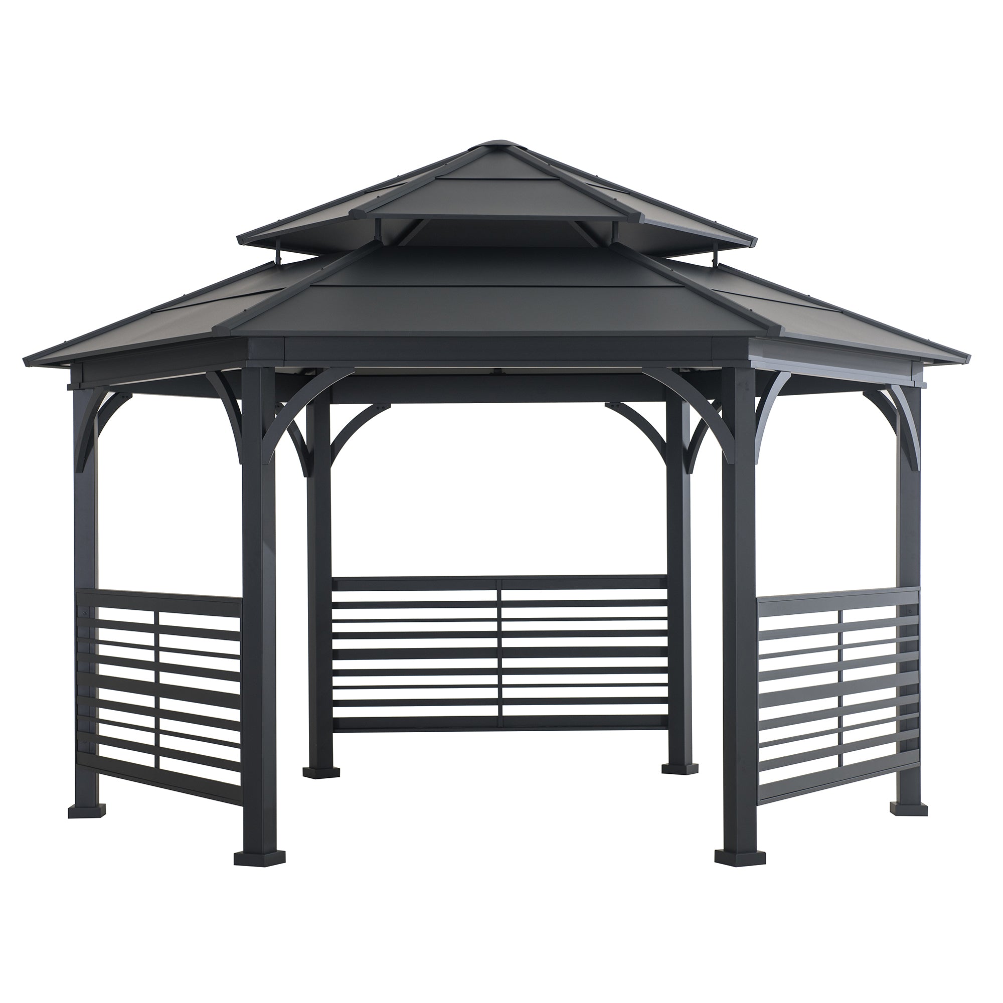 SUNJOY 15x15 Metal Roof Hexagon Gazebo with Decorative Fence.