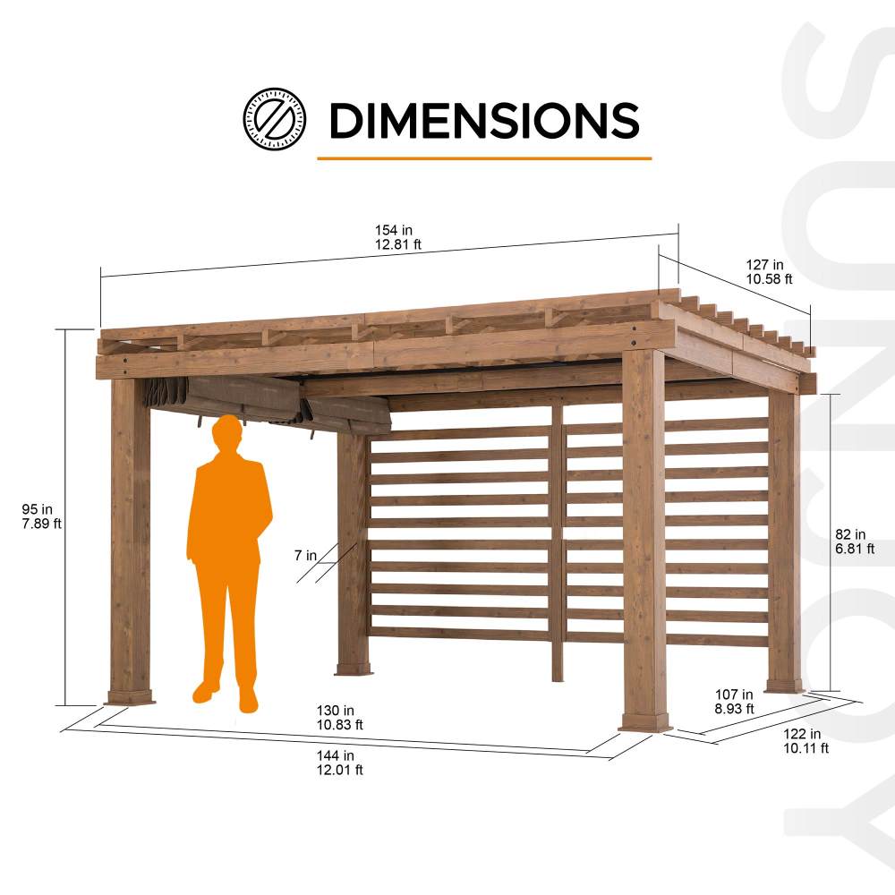SUNJOY 11x13 Backyard Aluminum Pergola with Retractable Sling Canopy.