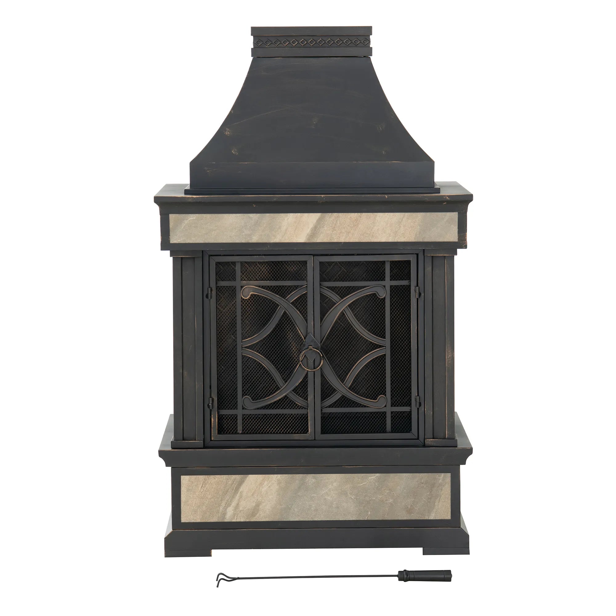 SUNJOY 57 Inch Outdoor Wood Burning Fireplace with PVC Cover - Black & Golden