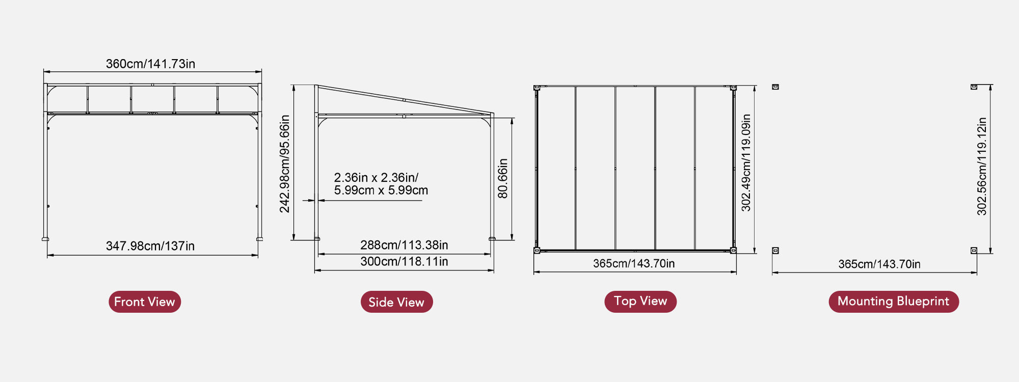 SUNJOY 10x12 Fabric Roof Wall Mounted Gazebo, Lean to Gazebo with Curtain and Netting