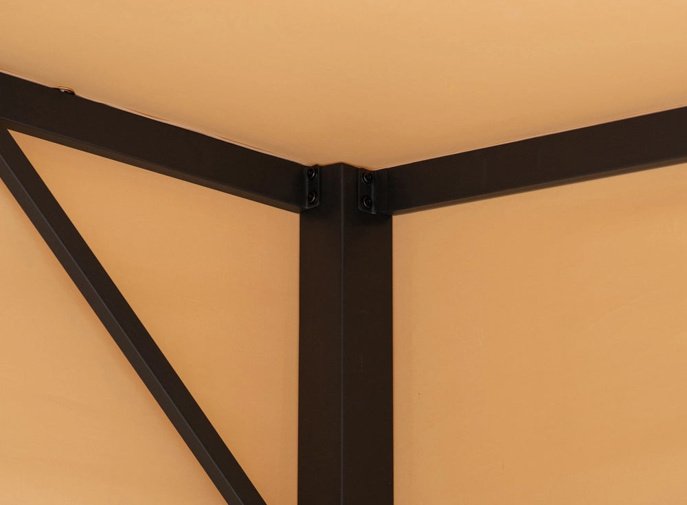 SUNJOY 10x12 Fabric Roof Wall Mounted Gazebo, Lean to Gazebo with Curtain and Netting