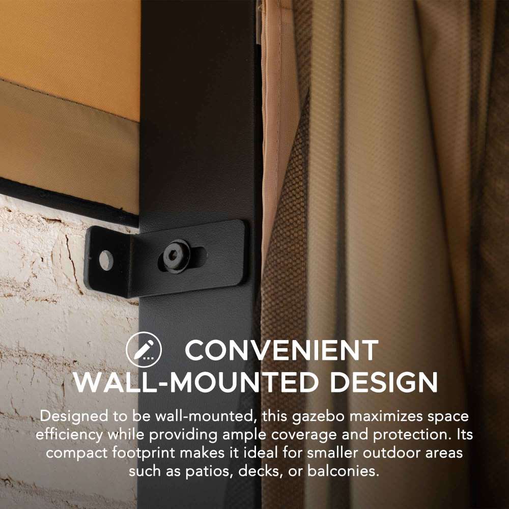 SUNJOY 10x12 Fabric Roof Wall Mounted Gazebo, Lean to Gazebo with Curtain and Netting