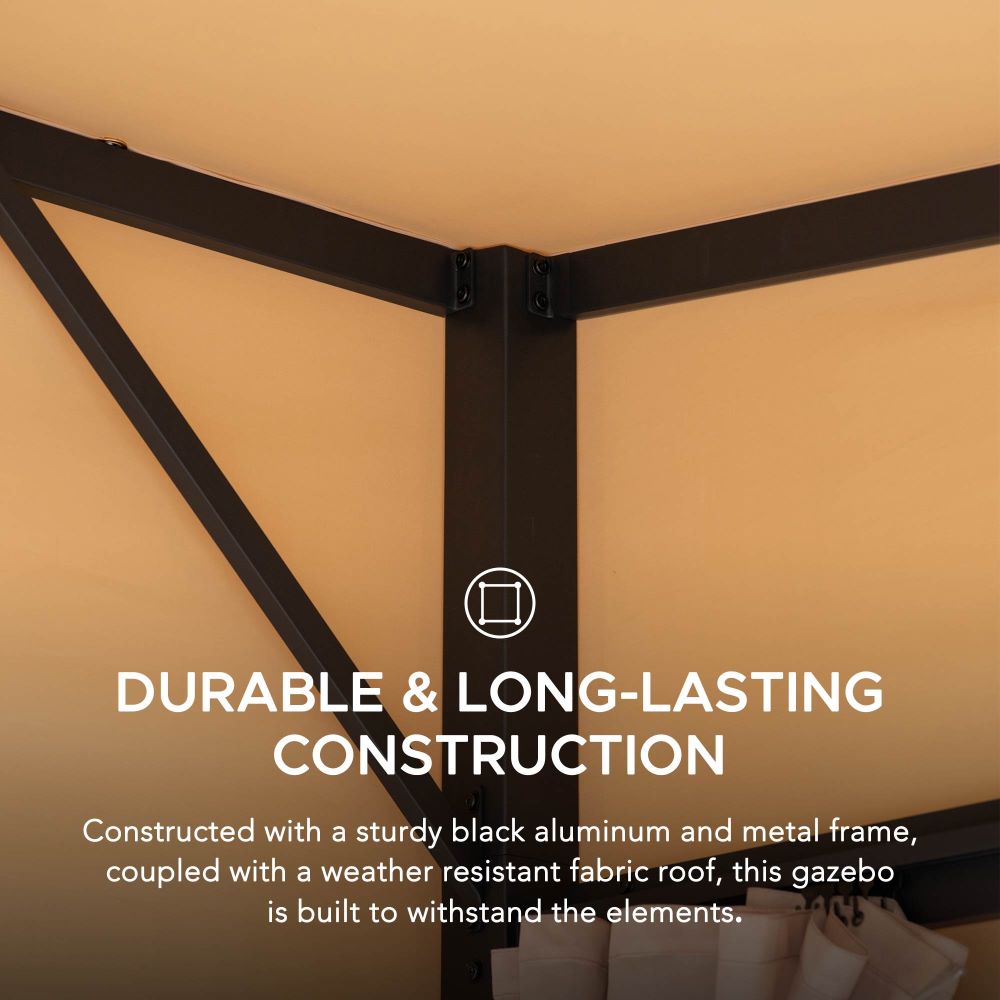 SUNJOY 10x12 Fabric Roof Wall Mounted Gazebo, Lean to Gazebo with Curtain and Netting