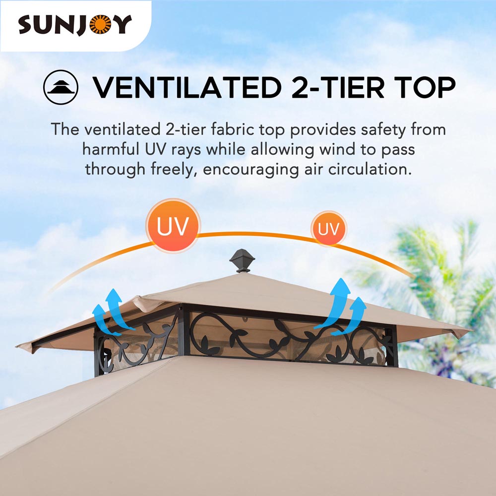 SUNJOY 10x12 Steel Patio Gazebo with Netting and Curtain.