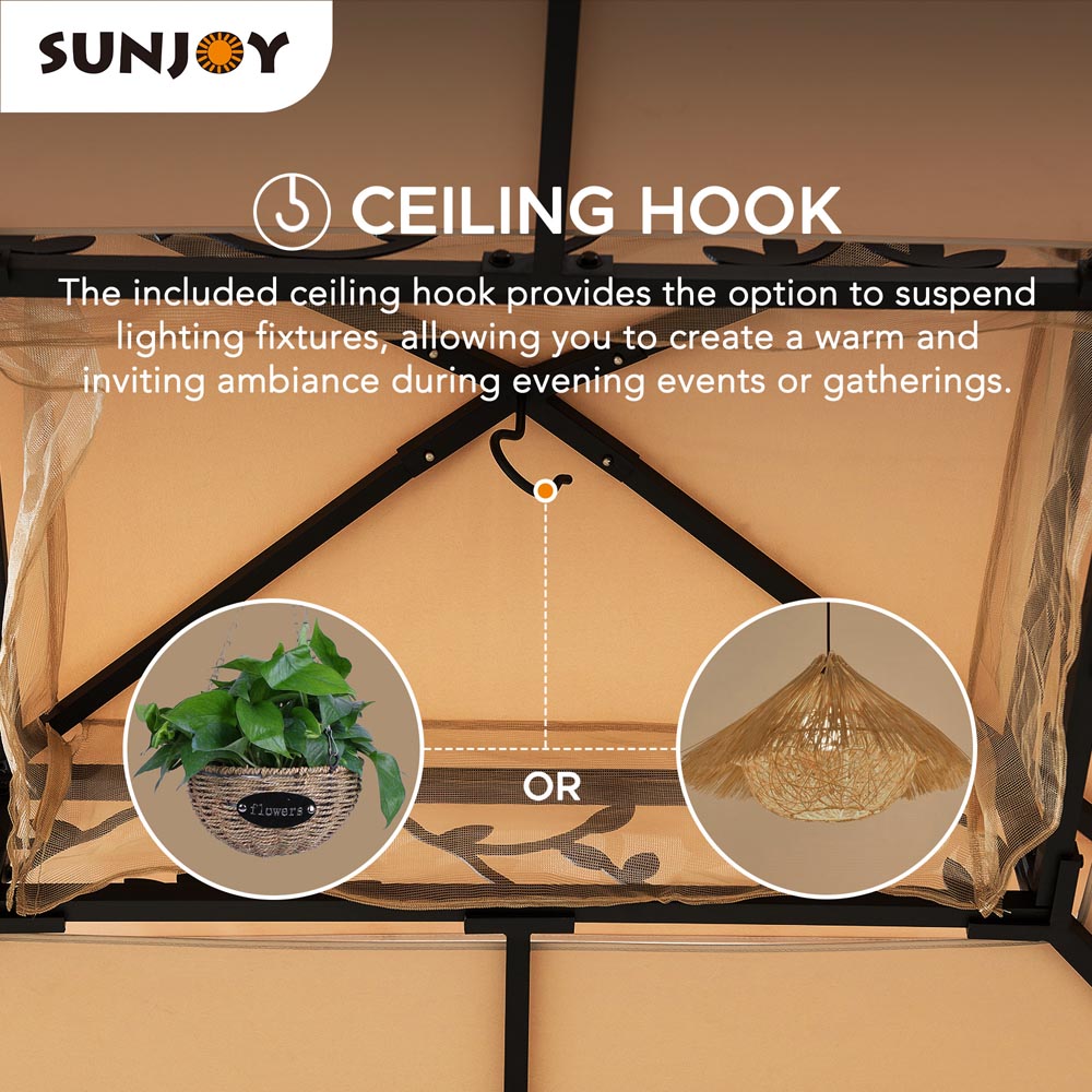 SUNJOY 10x12 Steel Patio Gazebo with Netting and Curtain.