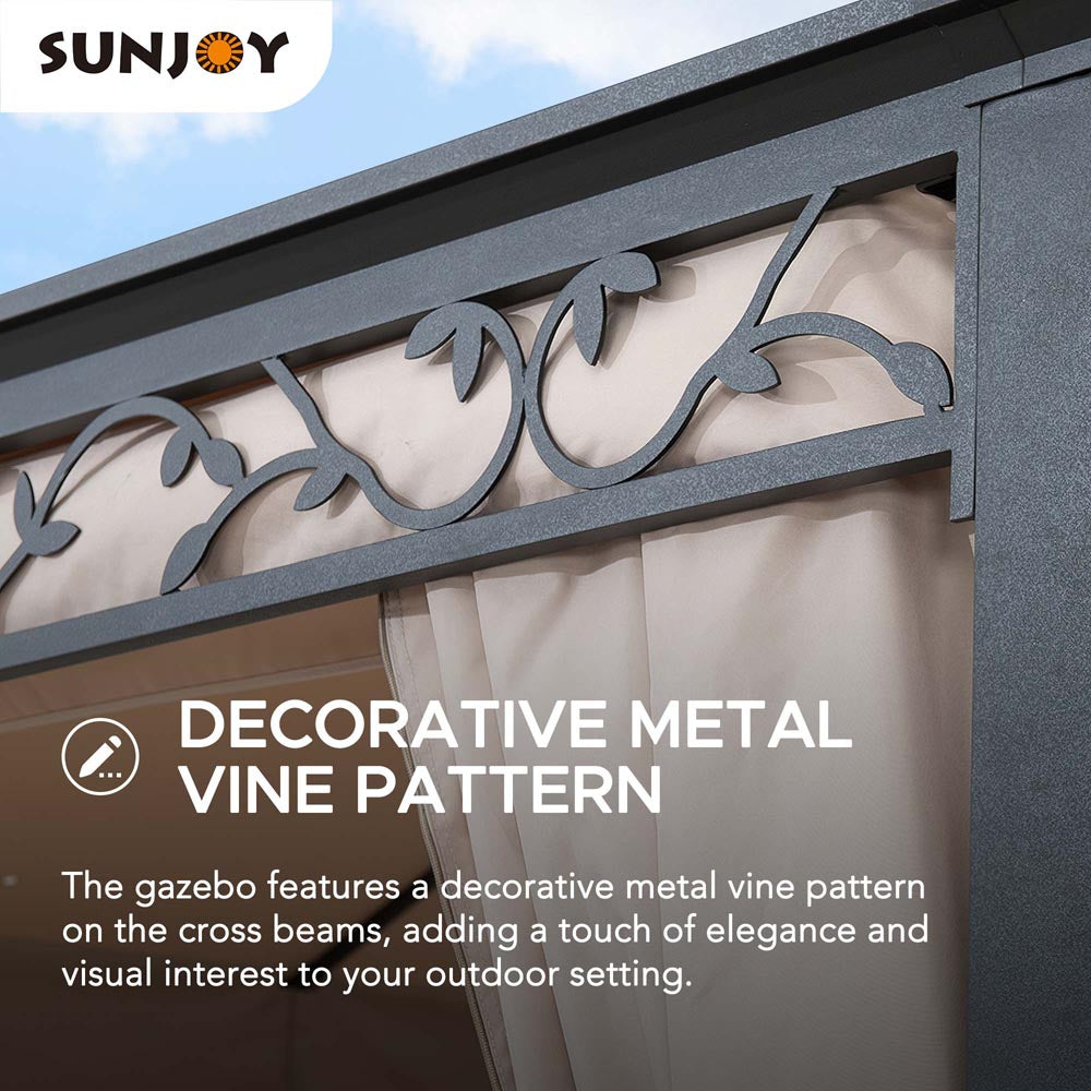SUNJOY 10x12 Steel Patio Gazebo with Netting and Curtain.