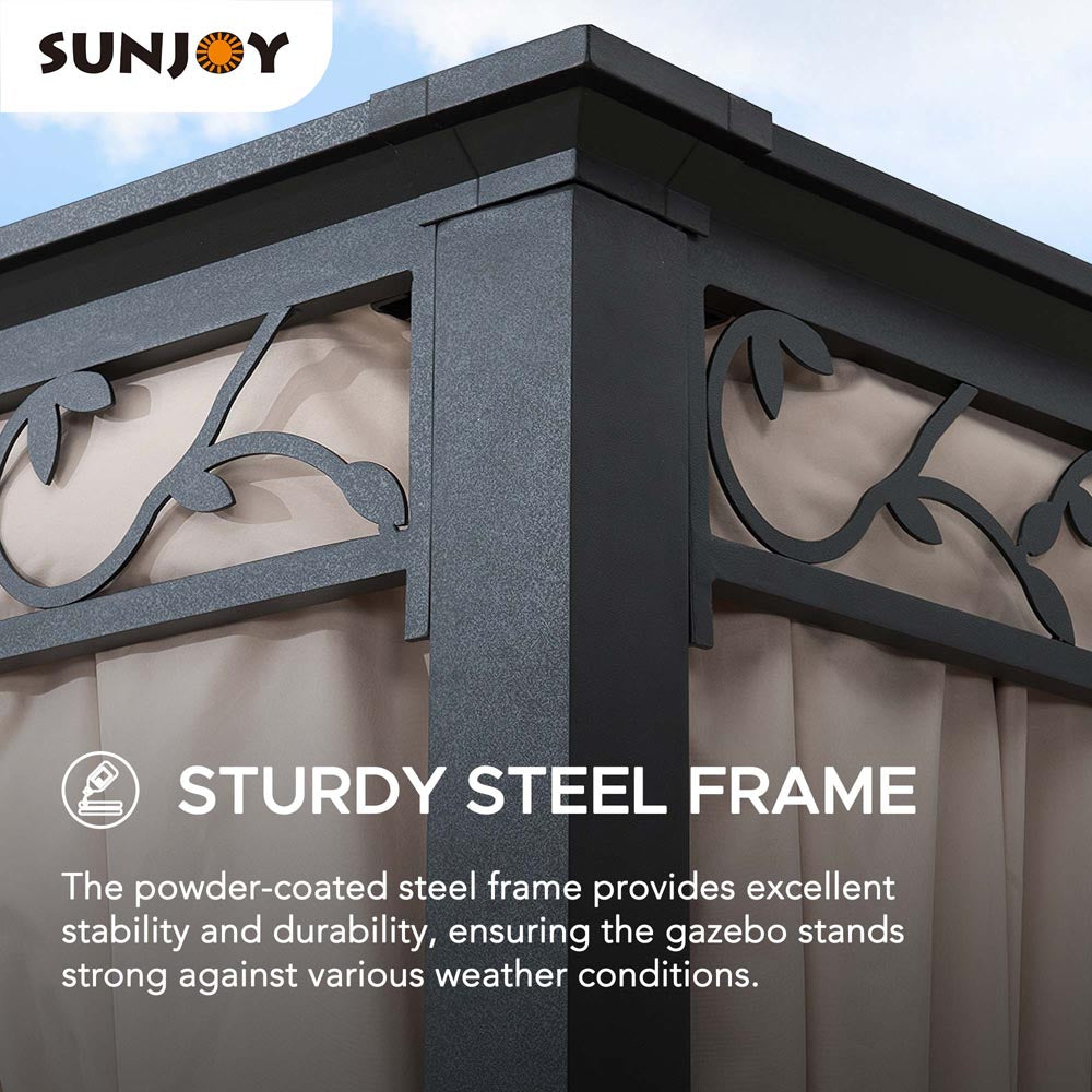 SUNJOY 10x12 Steel Patio Gazebo with Netting and Curtain.