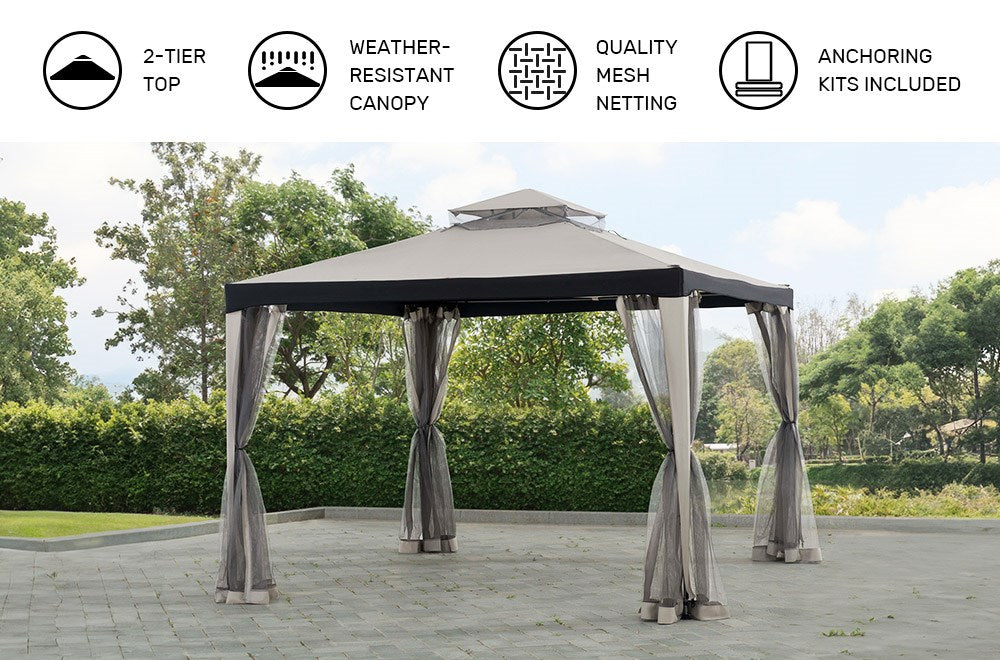 SUNJOY 10x10 Chatam Soft Top Gazebo with Mosquito Netting