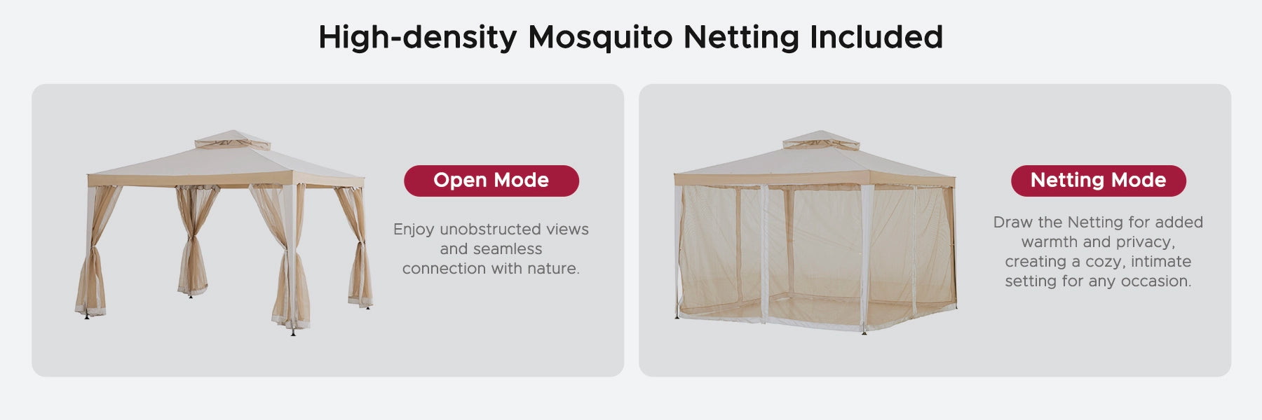 SUNJOY 10x10 Soft Top Gazebo with Mosquito Netting - Gray & Khaki