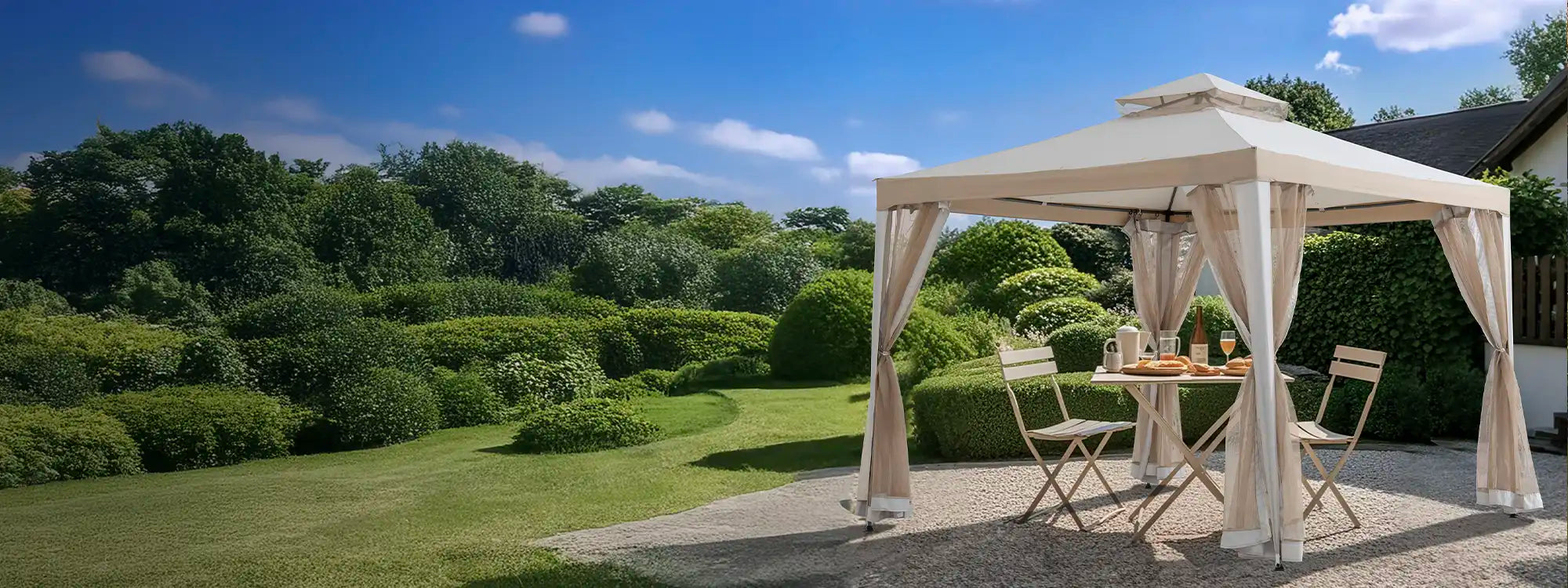 SUNJOY 10x10 Soft Top Gazebo with Mosquito Netting - Gray & Khaki