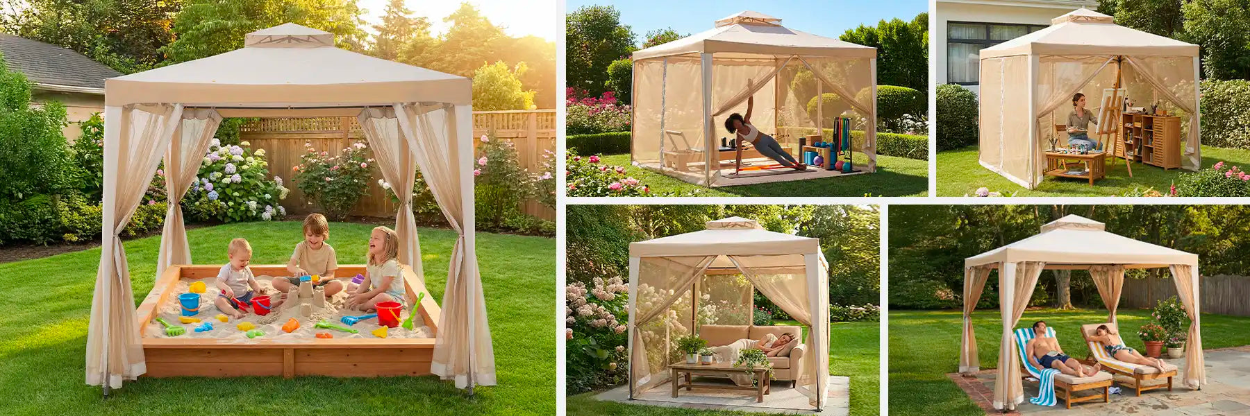 SUNJOY 10x10 Soft Top Gazebo with Mosquito Netting - Gray & Khaki