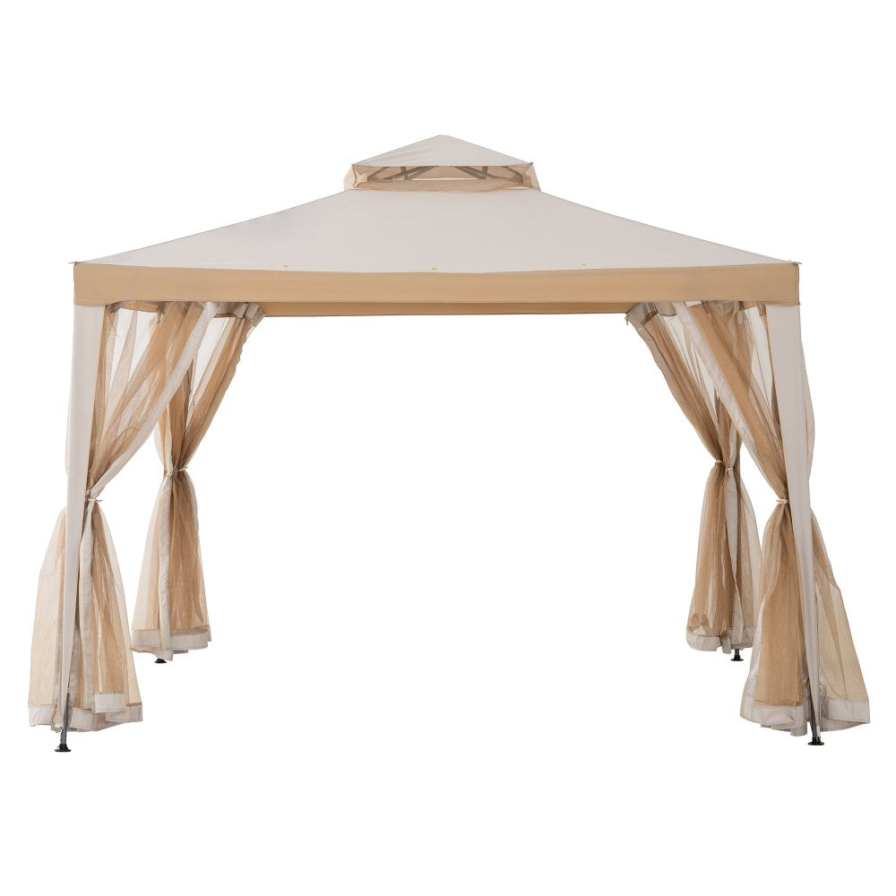 SUNJOY 10x10 Soft Top Gazebo with Mosquito Netting - Gray & Khaki