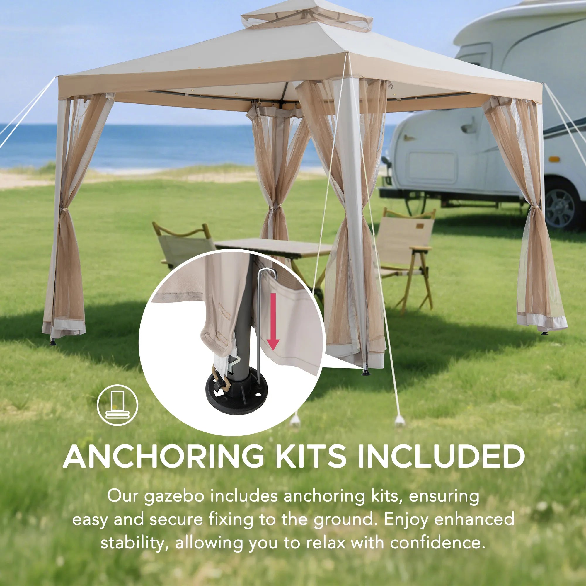 SUNJOY 10x10 Soft Top Gazebo with Mosquito Netting - Gray & Khaki