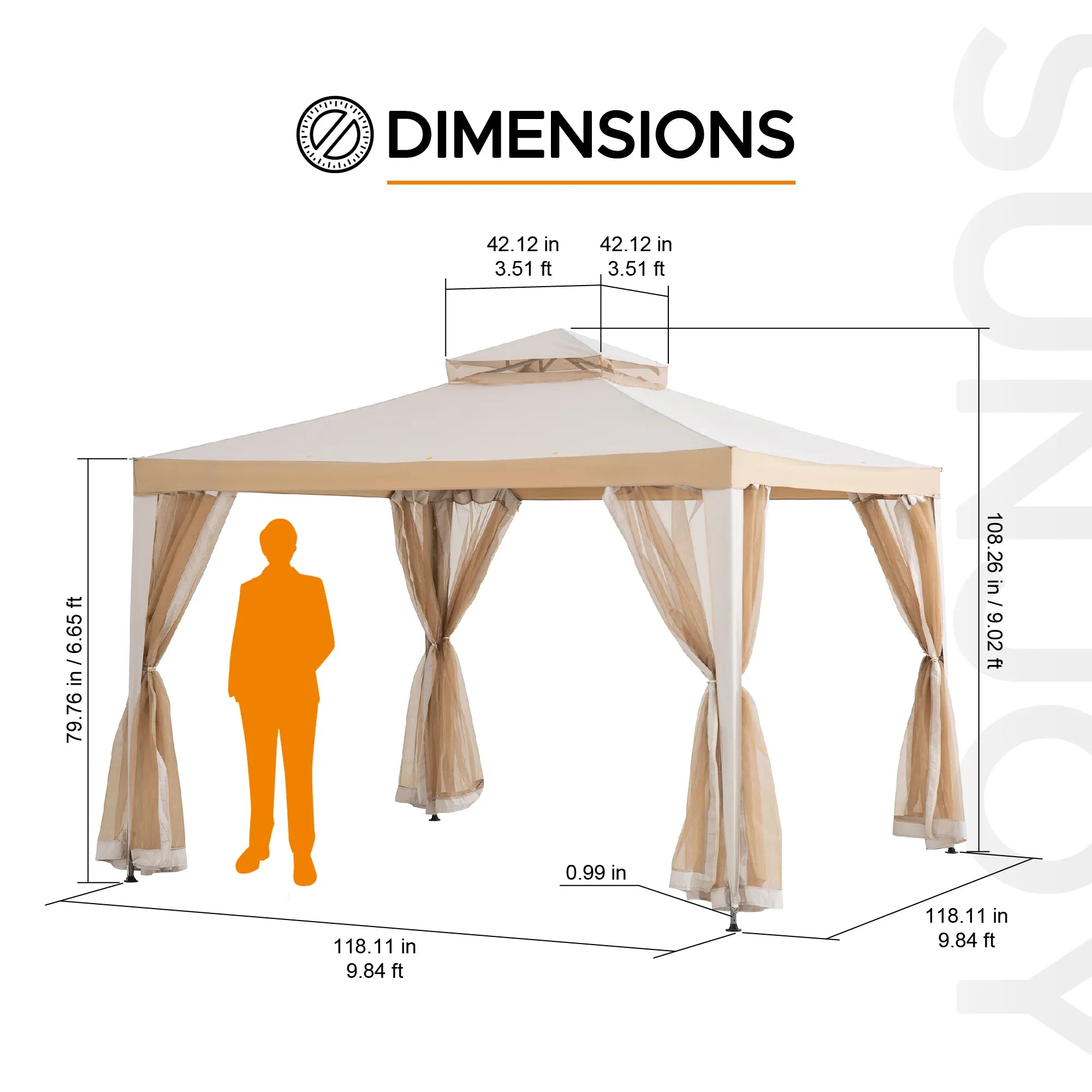 SUNJOY 10x10 Soft Top Gazebo with Mosquito Netting - Gray & Khaki