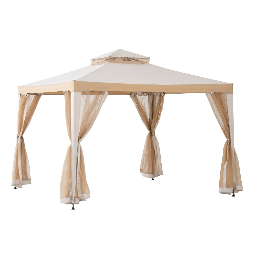 SUNJOY 10x10 Soft Top Gazebo with Mosquito Netting - Gray & Khaki