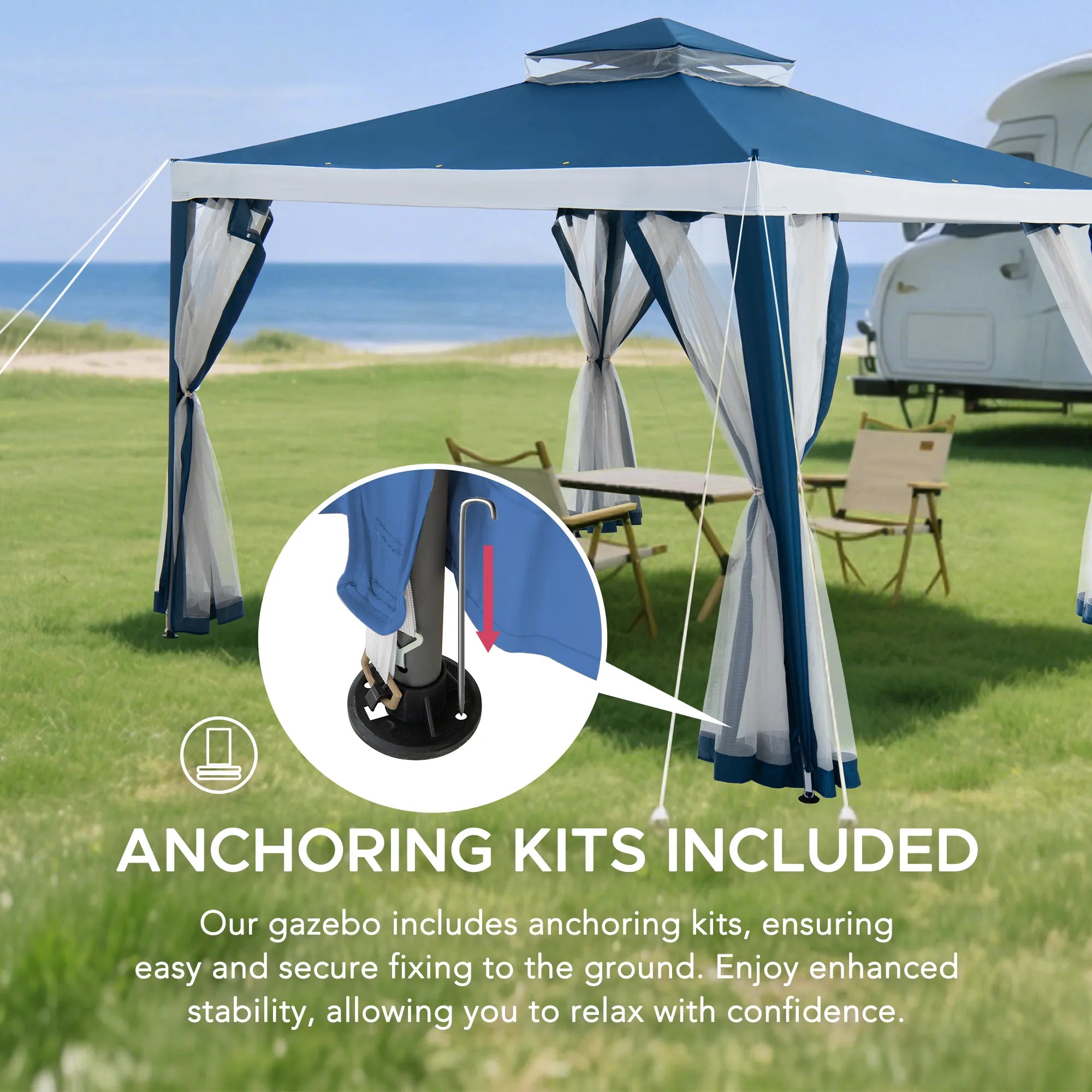 SUNJOY 10x10 Soft Top Gazebo with Mosquito Netting - Navy & White