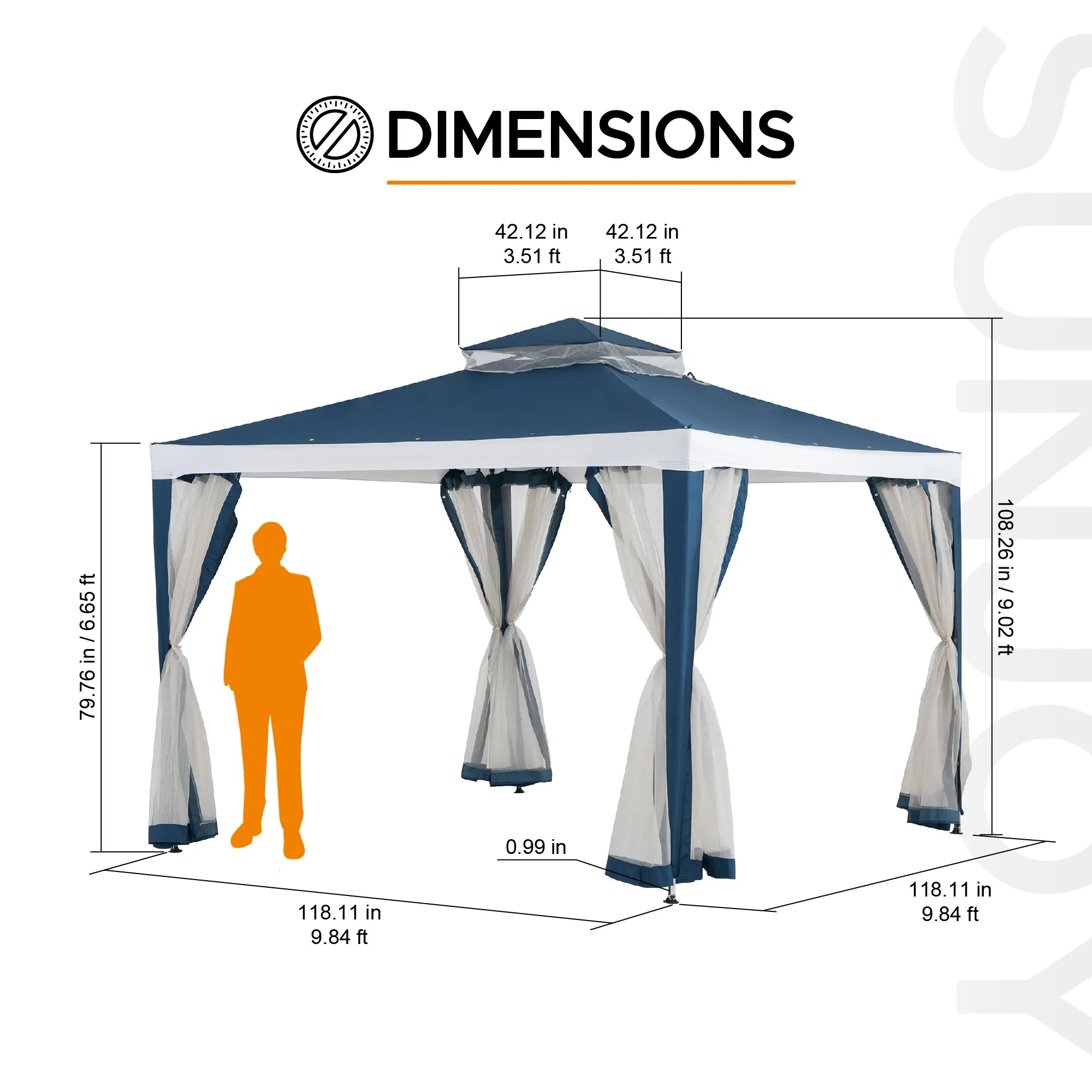 SUNJOY 10x10 Soft Top Gazebo with Mosquito Netting - Navy & White