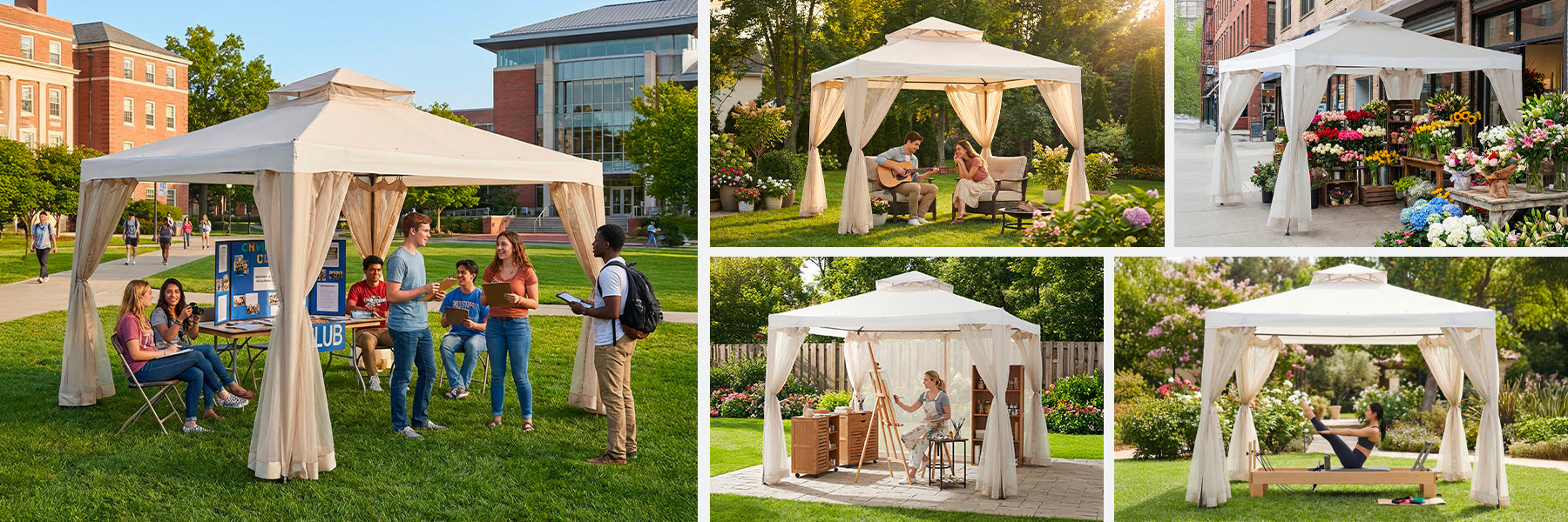 SUNJOY 10x10 Soft Top Gazebo with Mosquito Netting - Beige & White