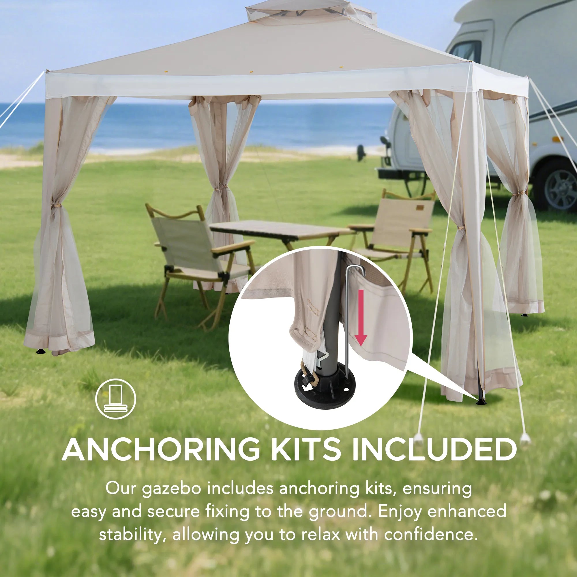 SUNJOY 10x10 Soft Top Gazebo with Mosquito Netting - Beige & White