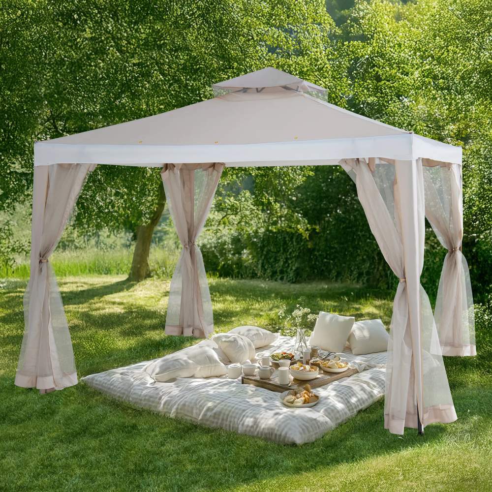 SUNJOY 10x10 Soft Top Gazebo with Mosquito Netting - Beige & White