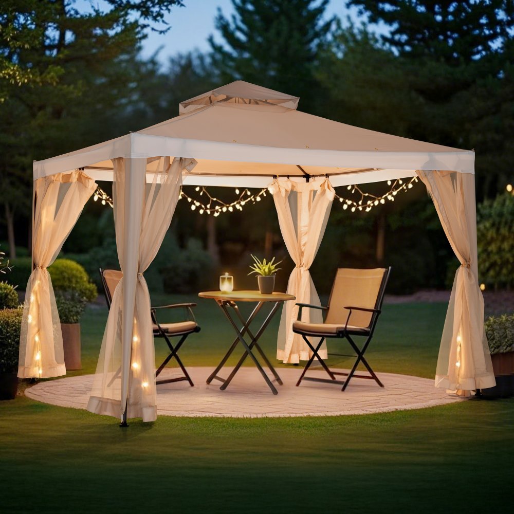 SUNJOY 10x10 Soft Top Gazebo with Mosquito Netting - Beige & White