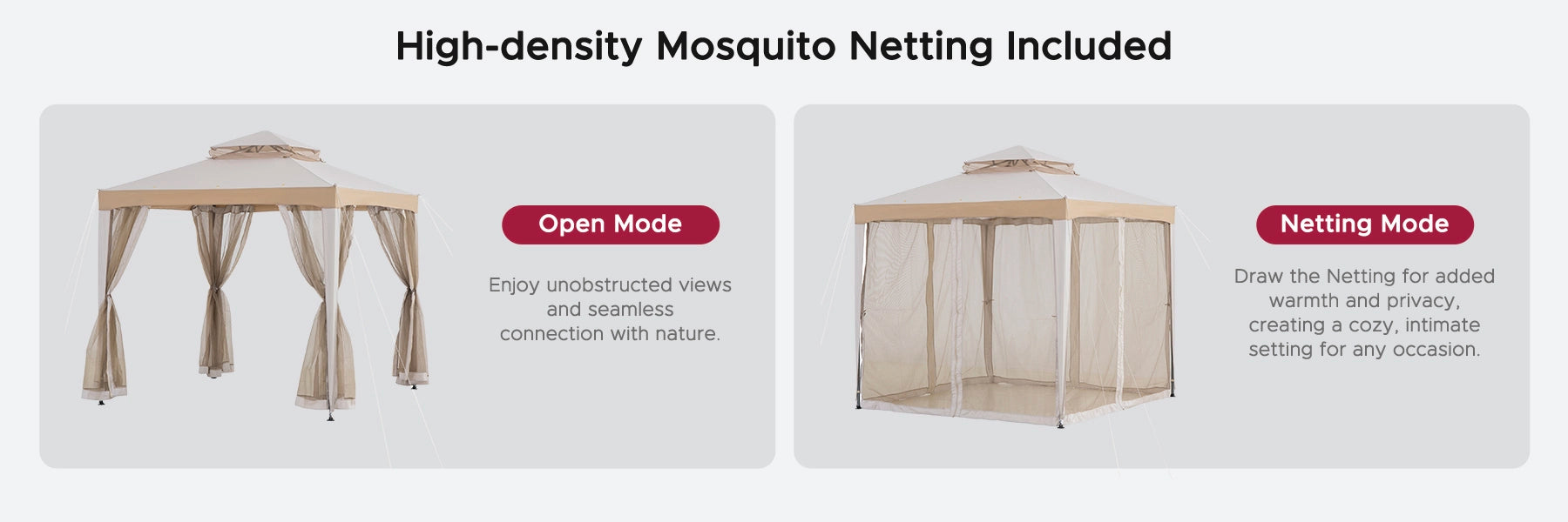 SUNJOY 8x8 Soft Top Gazebo with Mosquito Netting - Gray & Khaki