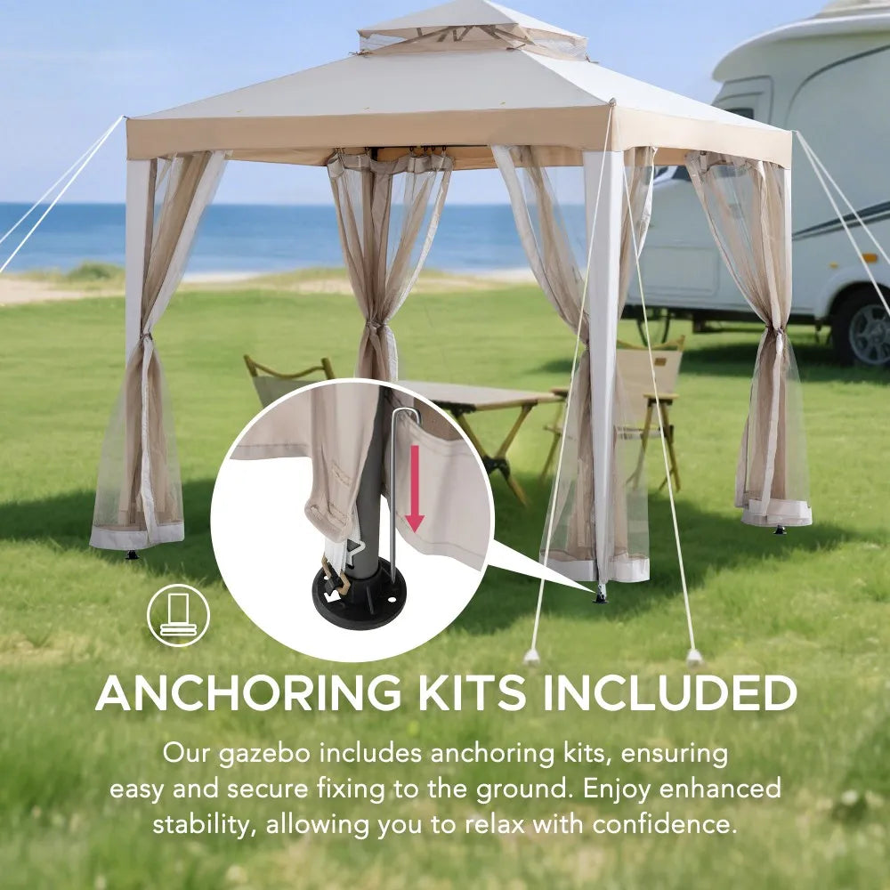 SUNJOY 8x8 Soft Top Gazebo with Mosquito Netting - Gray & Khaki