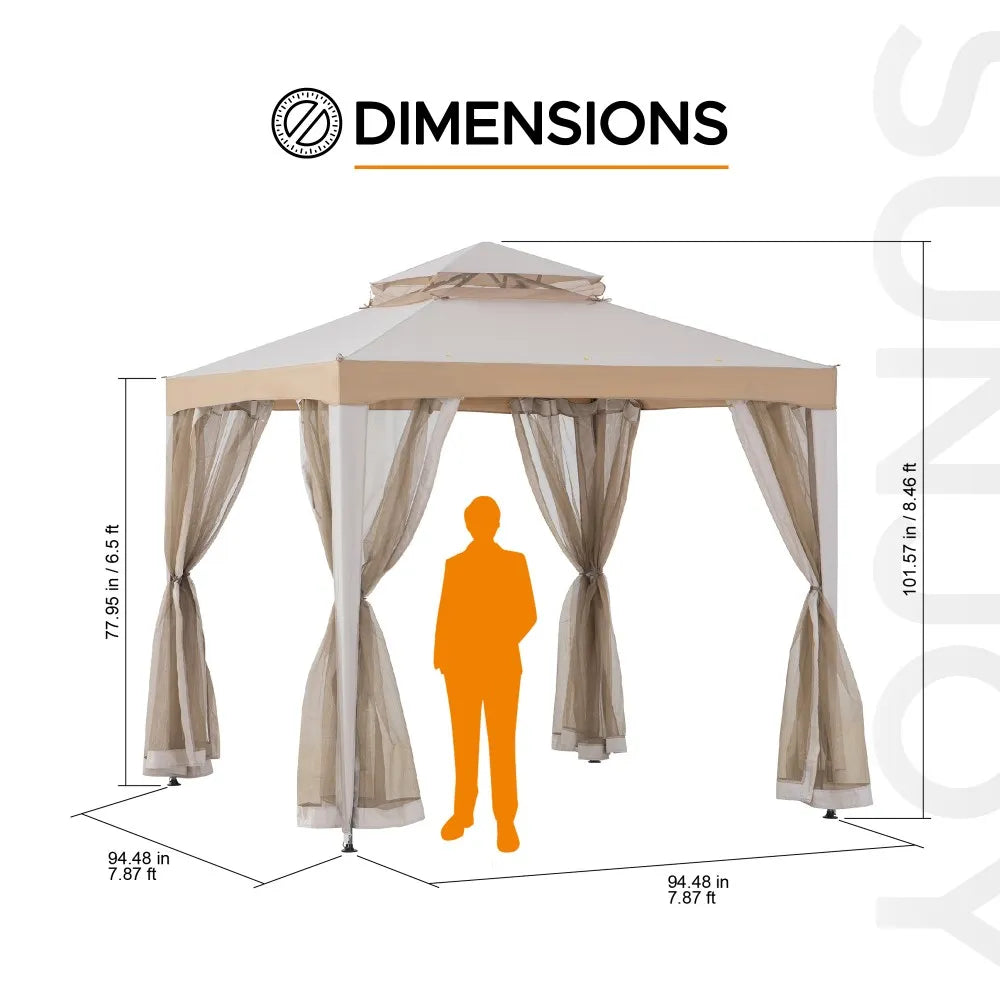 SUNJOY 8x8 Soft Top Gazebo with Mosquito Netting - Gray & Khaki