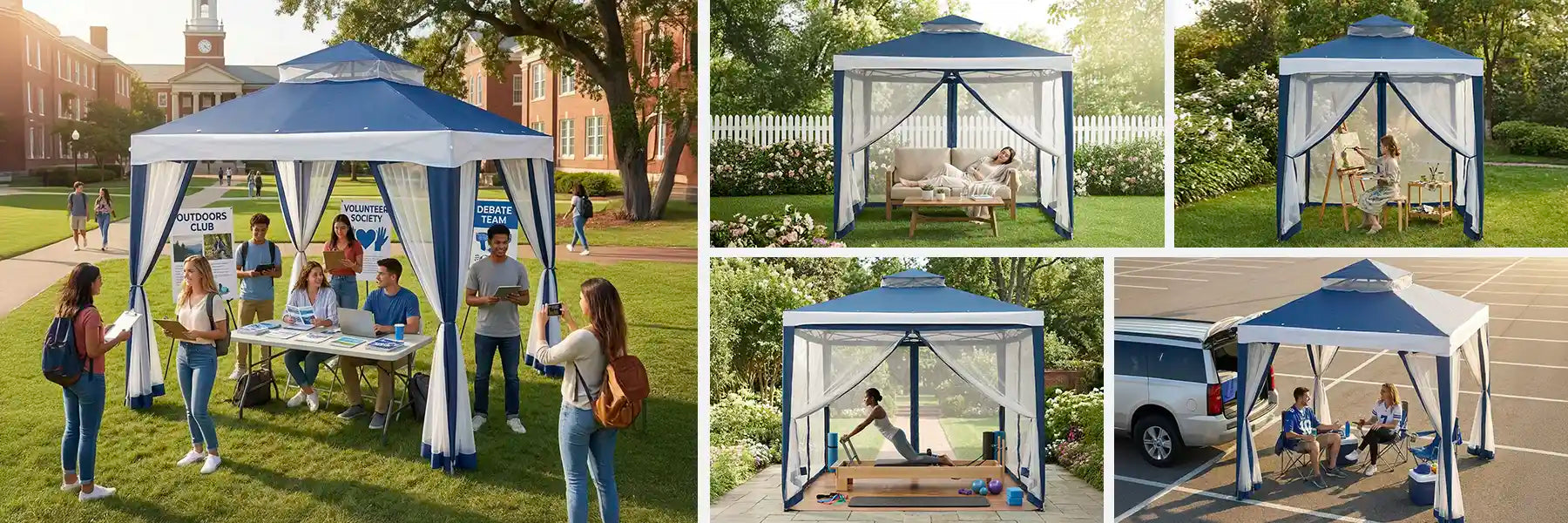 SUNJOY 8x8 Soft Top Gazebo with Mosquito Netting - Navy & White