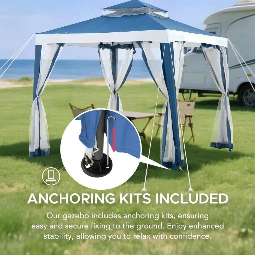 SUNJOY 8x8 Soft Top Gazebo with Mosquito Netting - Navy & White