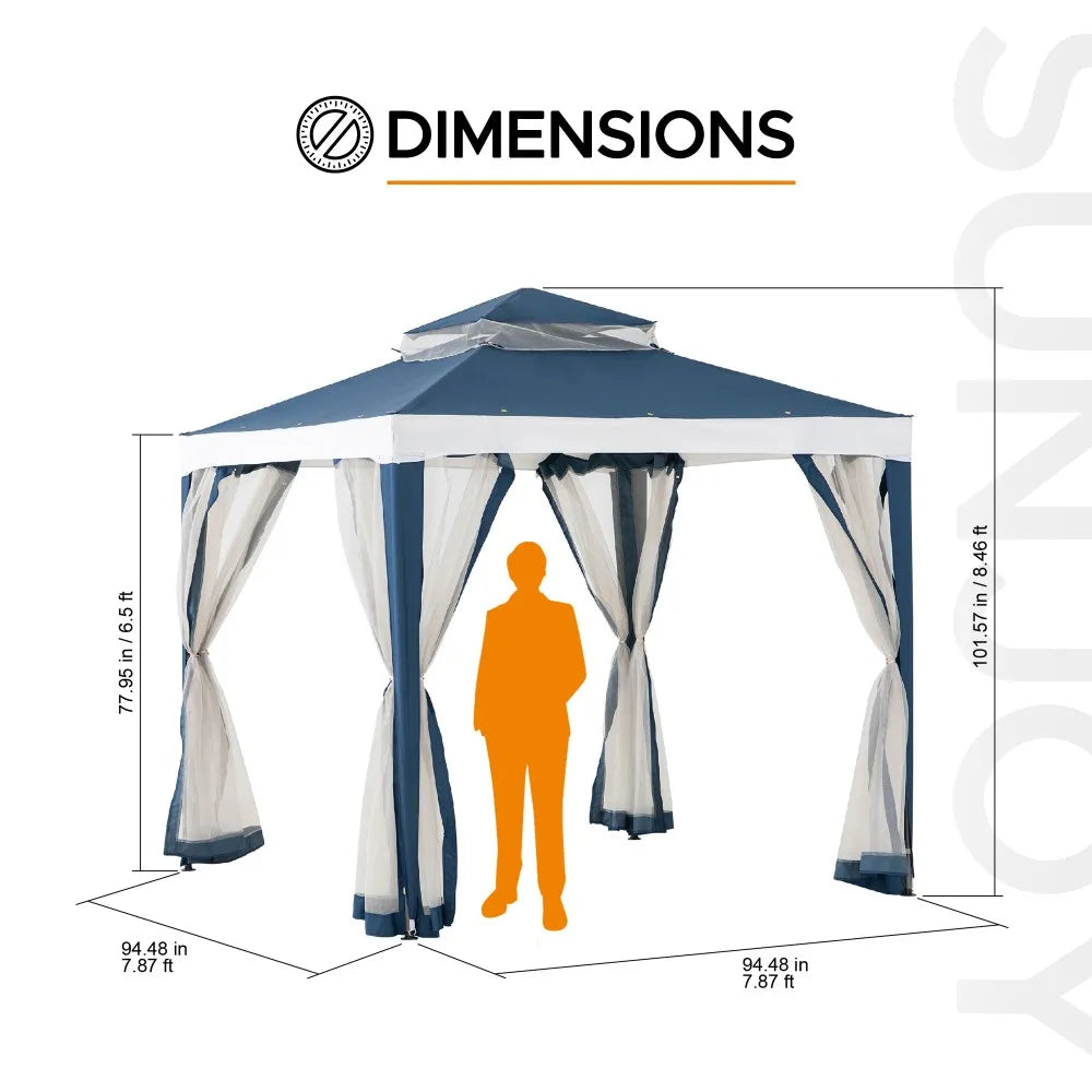 SUNJOY 8x8 Soft Top Gazebo with Mosquito Netting - Navy & White