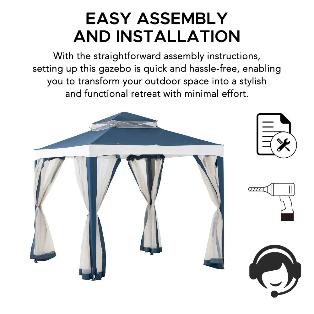 SUNJOY 8x8 Soft Top Gazebo with Mosquito Netting - Navy & White