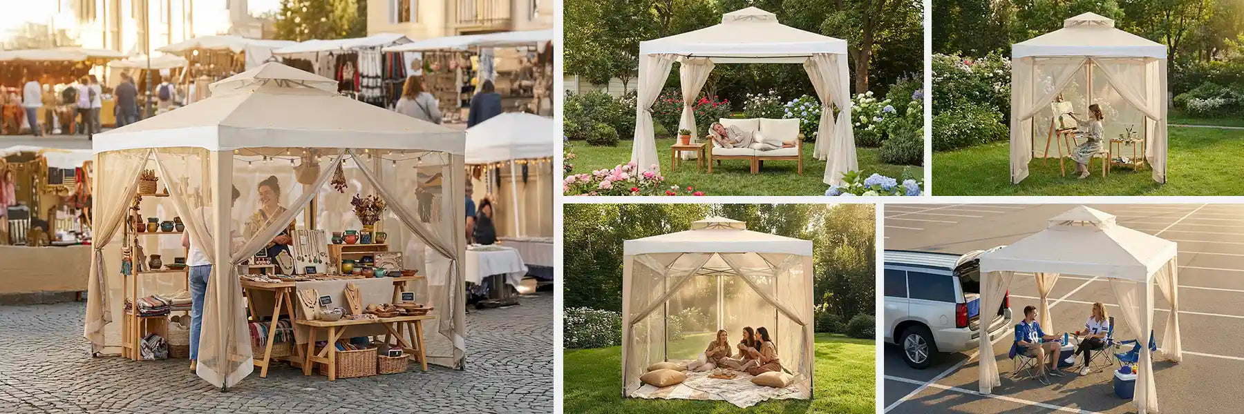 SUNJOY 8x8 Soft Top Gazebo with Mosquito Netting - Beige & White