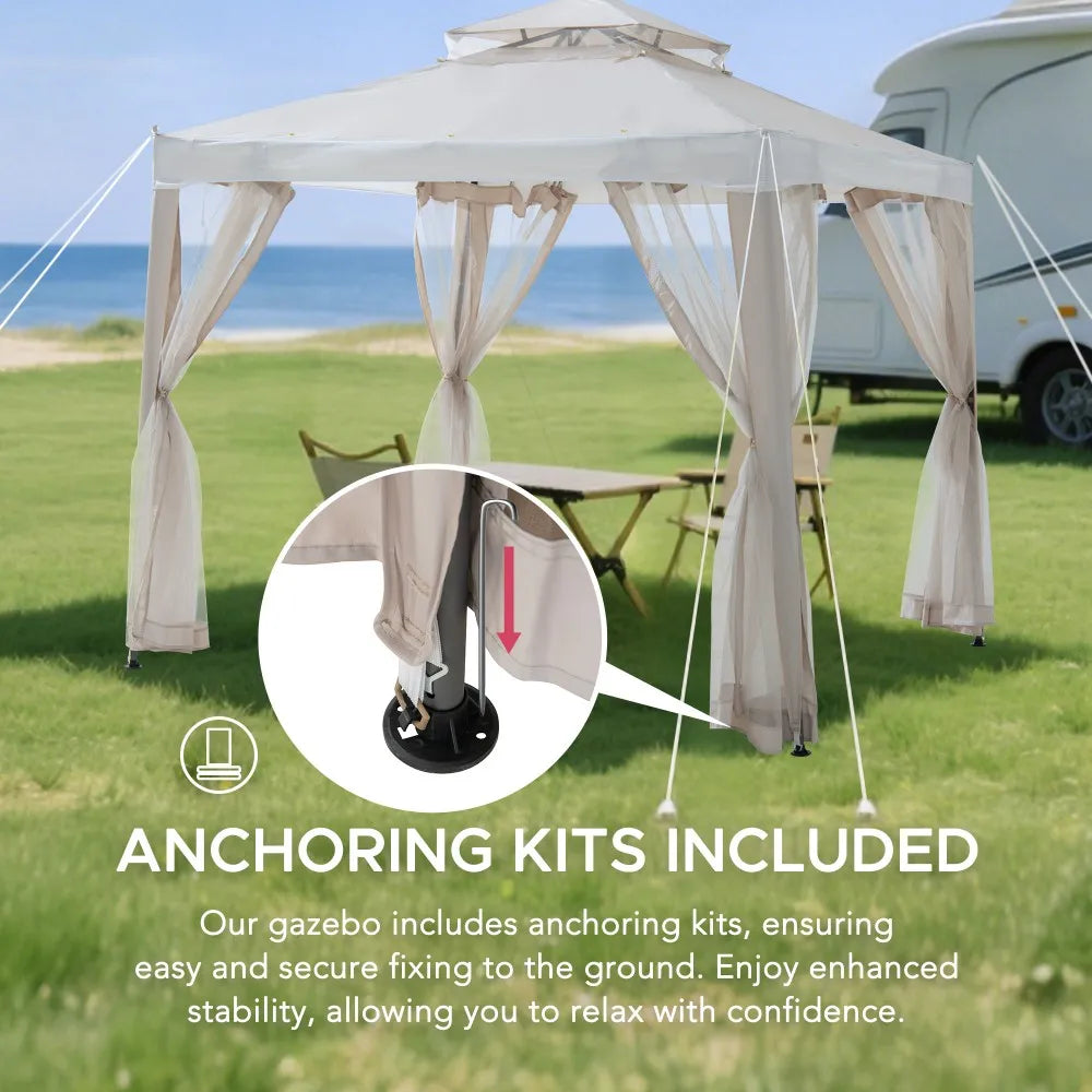 SUNJOY 8x8 Soft Top Gazebo with Mosquito Netting - Beige & White