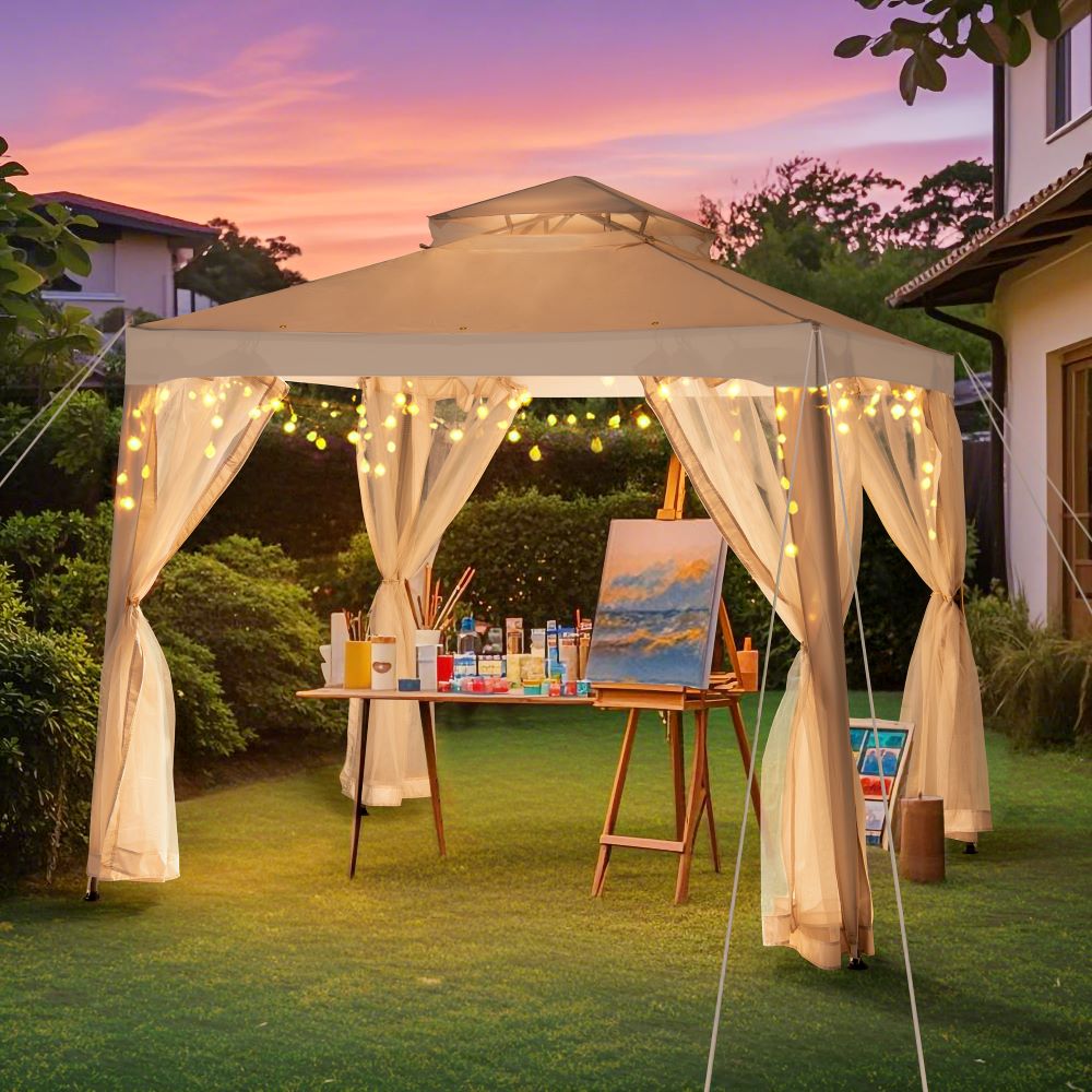 SUNJOY 8x8 Soft Top Gazebo with Mosquito Netting - Beige & White