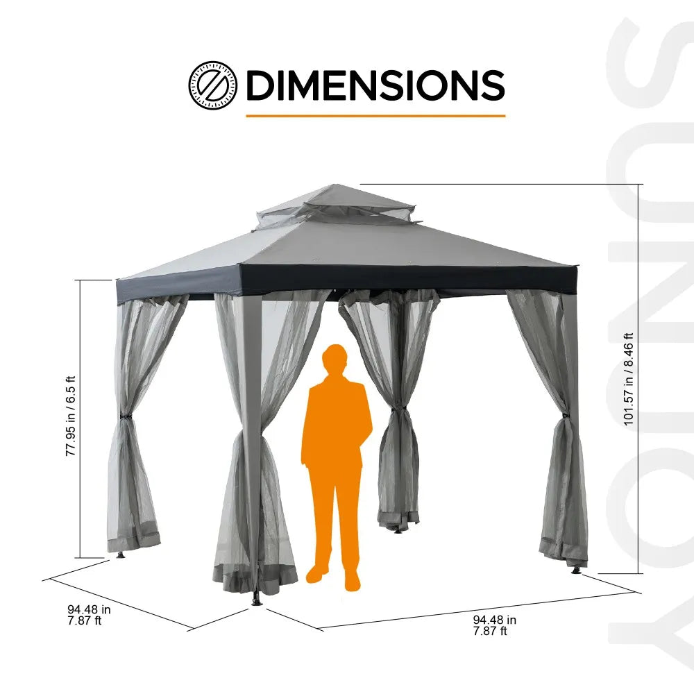 SUNJOY 8x8 Soft Top Gazebo with Mosquito Netting - Gray & Black