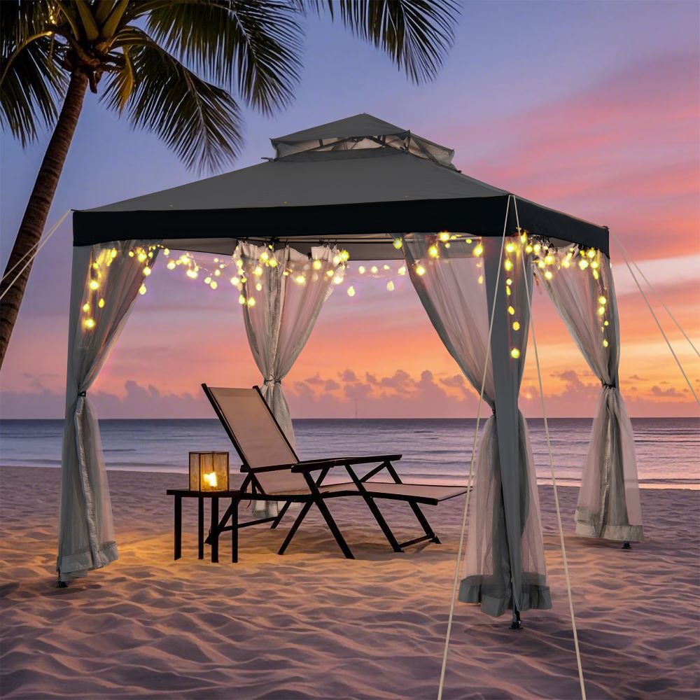 SUNJOY 8x8 Soft Top Gazebo with Mosquito Netting - Gray & Black