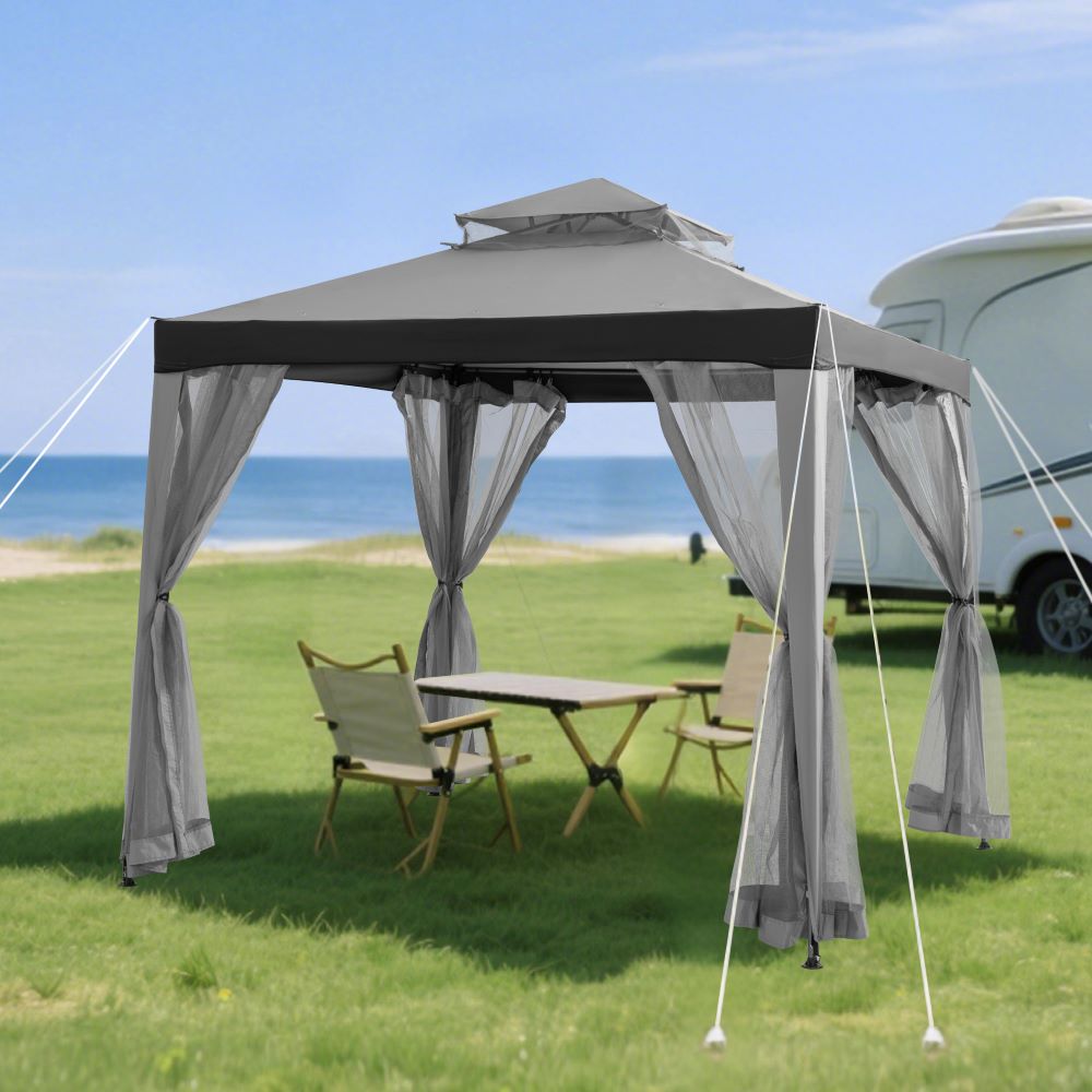 SUNJOY 8x8 Soft Top Gazebo with Mosquito Netting - Gray & Black