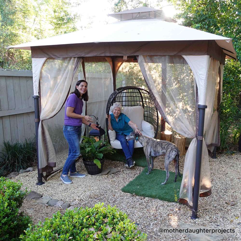 SUNJOY 9.5x9.5 2-Tier Steel Backyard Gazebo with Netting.