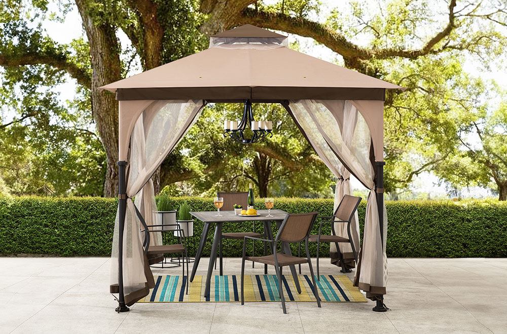 SUNJOY 9.5x9.5 2-Tier Steel Backyard Gazebo with Netting
