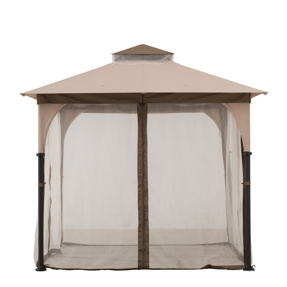 SUNJOY 9.5x9.5 2-Tier Steel Backyard Gazebo with Netting