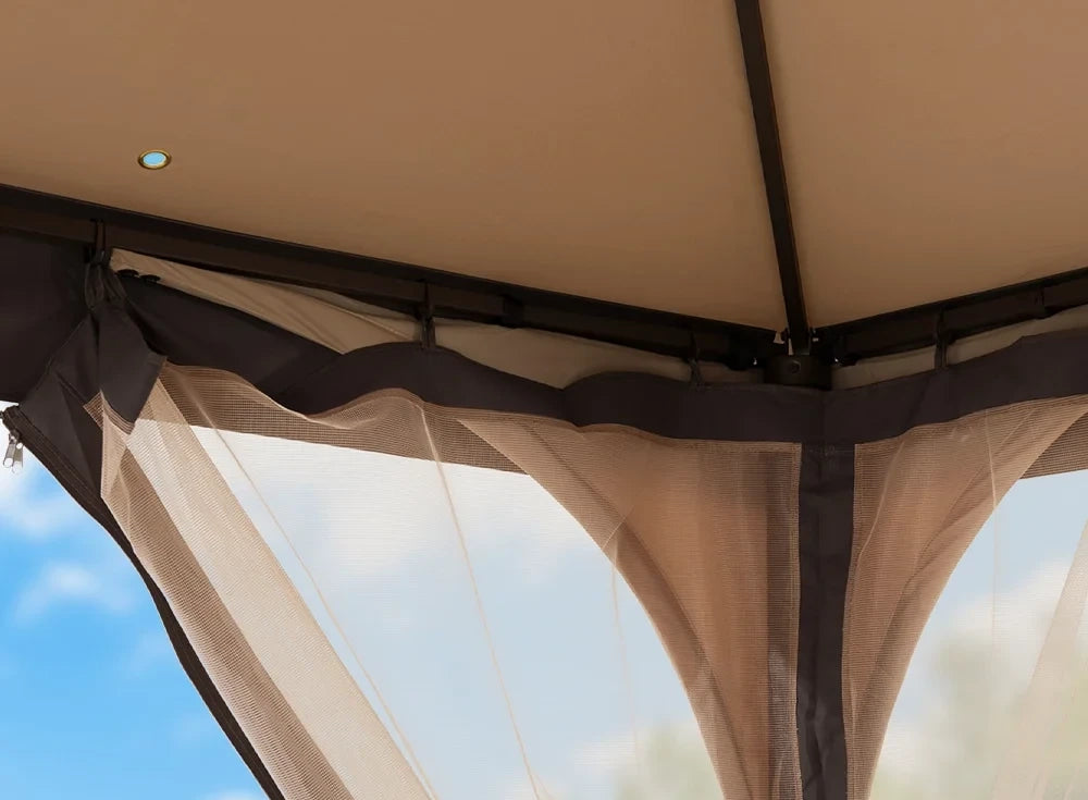 SUNJOY 9x9 Soft Top Garden Gazebo with Mosquito Netting - Beige & Brown
