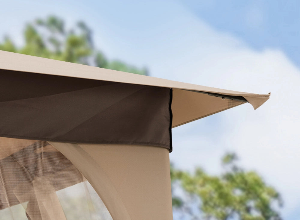 SUNJOY 9x9 Soft Top Garden Gazebo with Mosquito Netting - Beige & Brown