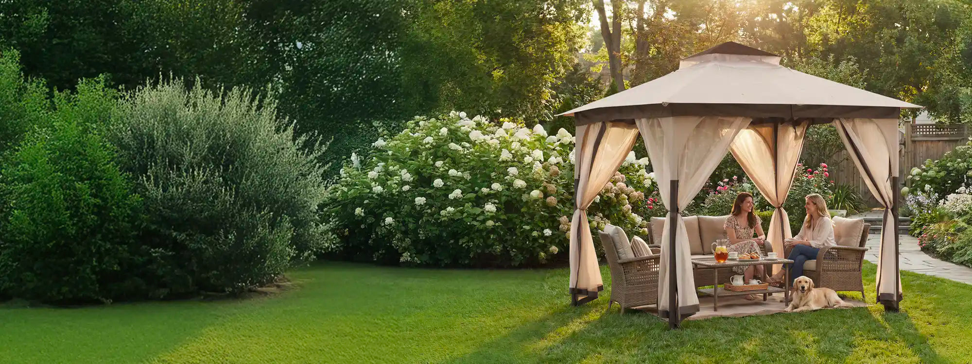 SUNJOY 9x9 Soft Top Garden Gazebo with Mosquito Netting - Beige & Brown