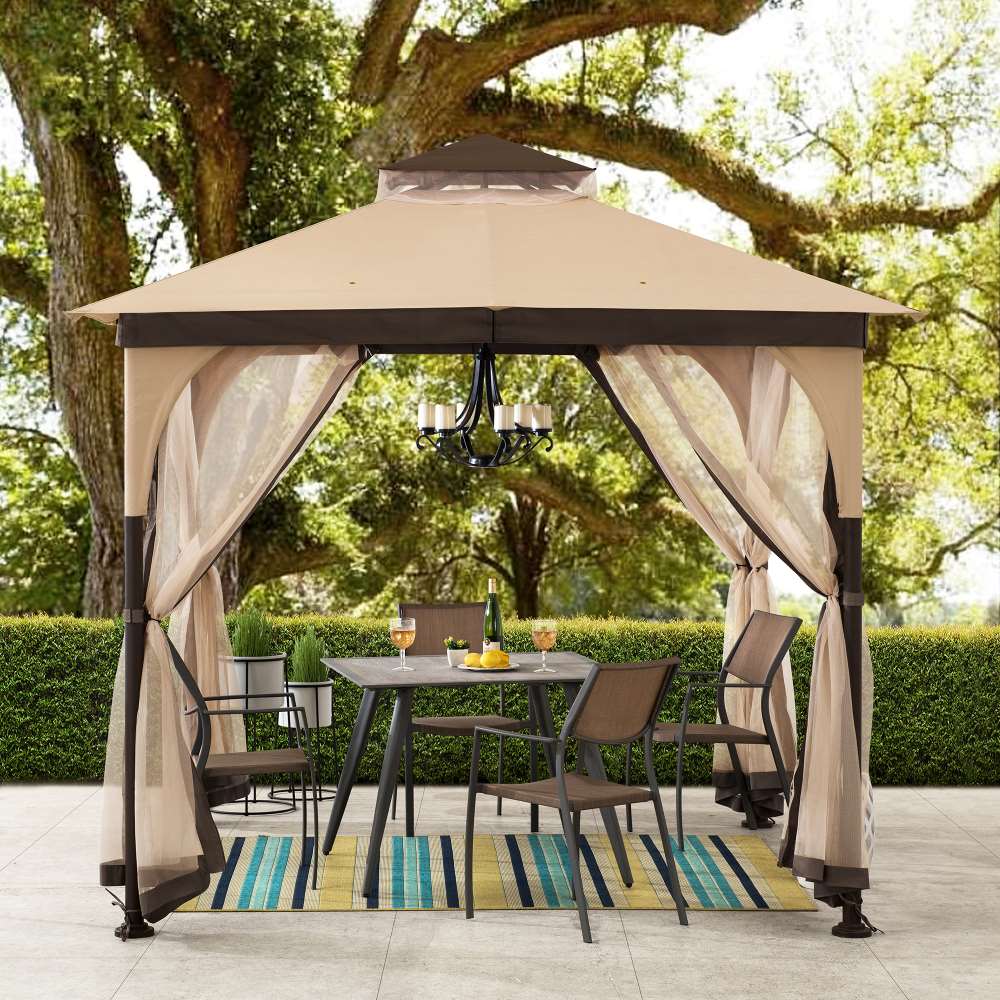 SUNJOY 9x9 2-Tier Steel Frame Gazebo with Netting - Beige