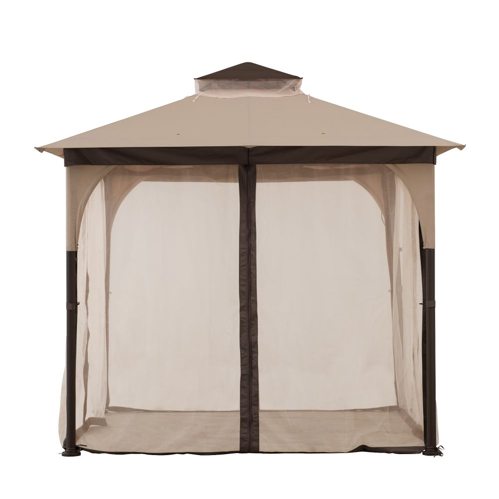 SUNJOY 9x9 2-Tier Steel Frame Gazebo with Netting - Beige