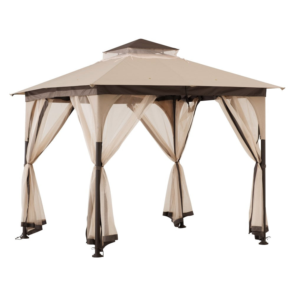 SUNJOY 9x9 2-Tier Steel Frame Gazebo with Netting - Beige